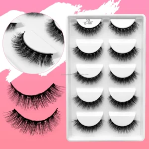 3D Natural Faux Mink Eye Lash Vegan False Strip Eyelashes 5 Pairs of Full Strip Cilios