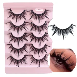 3D Natural Long Faux Mink Eyelashes 5 Pairs Fluffy Full Strip Lash Mixed Length C Curl Natural Look False Lashes