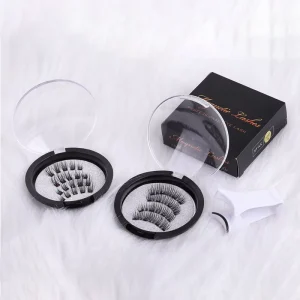 3D Natural Look Handmade Full Magnetic Reusable Eyelashes False Lashes Applicator 2 Pairs Easy Wear Glueless Water Resistant