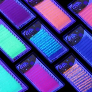3D Neon Color Shift Eyelash Extensions Glow Dark Classic Fluorescent Lashes 0.07 mm OEM for Customizable