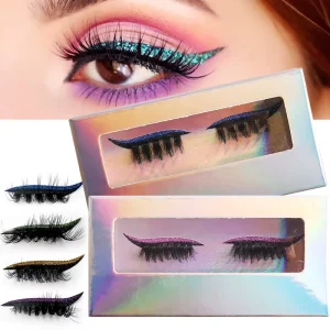 3D Super Soft Fluorescent Glitter Eyeliner Party Strip Lashes False Eye Shadow Makeup with Colorful Style