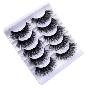 3D Synthetic Hair Handmade 0.07MM Thickness Lengthening Thickening Voluminous Tips Extended Outer Corner 5 Pairs Black Eyelashes