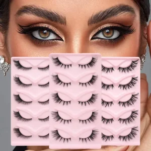 3D Wispy Handmade Thick False Eyelashes Mix Length Cat Eye Fox Mink Lashes 5 Pairs Pack for Makeup