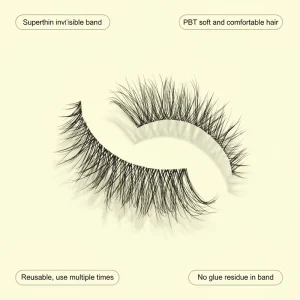 3D Wispy PBT Fiber Eyelashes Transparent Band Natural Look False Lashes Direct Factory Supply