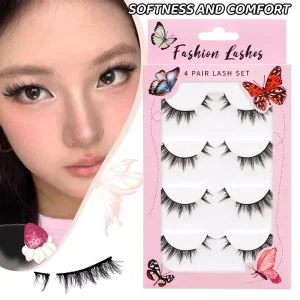 4 Pairs Handmade Beauty Lashes Reusable Strip Lashes with Black Cotton Band Eyelashes