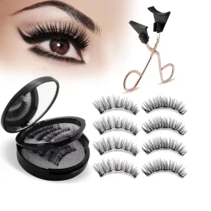 4 Pairs Magnetic False Eyelash with Tweezer Set Full Strip Beauty Eye Lashes