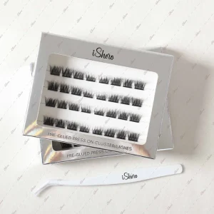 4 Rows Water resistant Pre Glued Eyelashes Fox Eyes C D Curl Self Adhesive Lashes Press On Cluster Lashes With Silver Package