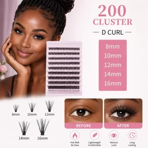 40D 200 Cluster 30P 40P Hot Melt Lash Clusters D Curl 8 16mm DIY Individual Synthetic Super Soft False Eyelashes