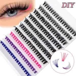 40D D Curl Color Lashes Blue Purple Pink Hot Melt False Eyelashes With Ridged White Tray For Cross border