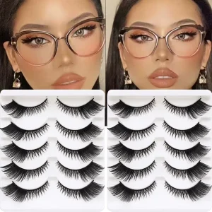 5 7 10 Pairs Foxy Eyelashes Winged Lashes Cat Eye Full Strip Eyelashes Pre Cut Faux Mink Lashes Natural Lashes