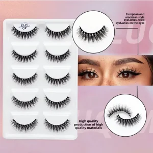 5 Pair Faux Mink False Eyelashes 3d Handmade Full Strip 5 In 1 Eye Lashes Private Label