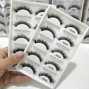5 Pair Natural Faux Mink Eyelashes Private Label Hand Made False Lashes Custom Fluffy Full Strip Faux MinkLashes