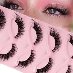 5-Pair Set of Cross-Border Natural Realistic Cat Eye Fox Lashes Thick Curl Full Strip Eyelashes