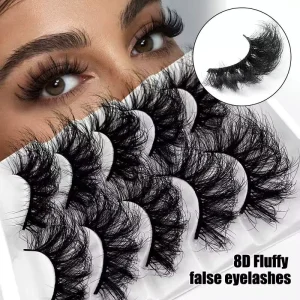 5 Pairs 25mm 8D Mink Lashes Fluffy Natural False Eyelashes Thick Dramatic Faux Mink Eyelashes