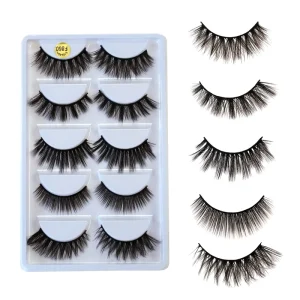 5 Pairs 3D Faux Eyelashes Pack Wispy Fluffy Mixed Natural Dramatic Strip False Lashes Reusable Flexible Cotton Band Lash Set