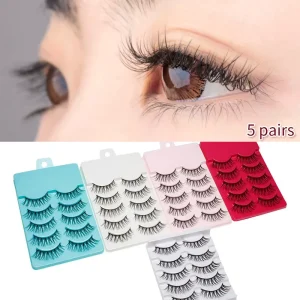 5 Pairs 3D Faux Mink Full Strip False Eyelashes Handmade Natural Fluffy Lashes Clear Band Lightweight Eye Lashes