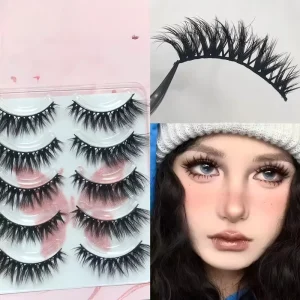 5 Pairs 7-12mm Mixed Thickness Synthetic Hair False Eyelashes Natural Smoky Eye Handmade Black Cotton Stalk Band Reusable