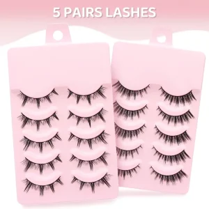 5 Pairs Beauty Eyelashes Handmade Full Strip Faux Mink Eye Lashes Natural Eyelashes False Eyelashes for Daily Makeup