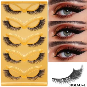 5 Pairs Cat Eye False Eyelashes Wispy Curl Winged Fox Eye Style Natural Thick Volume Reusable Dramatic Makeup Lashes