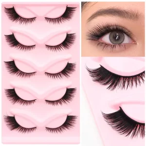 5 Pairs Cat Eye Lashes 10mm-20mm Faux Mink Fluffy Winged Full Strip Lashes Fox Natural False Eyelashes for Makeup