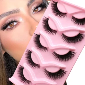 5 Pairs Cat Eye Lashes 10mm 20mm Winged Cruelty Free Reusable Synthetic Hair Full Strip Eyelashes Faux Mink Lashes