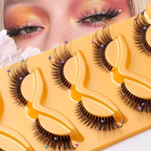 5 Pairs Cat Eye Pearl Eyelash 3D Clear Band Lashes Natural Look Wispy Faux Mink Eyelashes Cat Eye Lashes