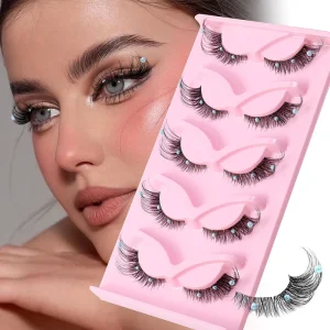5 Pairs Clear Band Eyelashes Set 3D Silk Lashes Cat Eye Soft False Eyelash Full Strip Mink Eyelashes