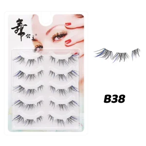 5 Pairs Clear Band Lash Full Strip Eyelashes Natural Handmade False Lashes Colored Red Blue False Eyelashes
