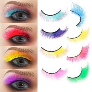 5 Pairs Cross Border Colorful Cat Eye False Eyelashes Synthetic Mink Blend Thick Curved Natural Dramatic Styles Plastic Cotton