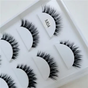 5 Pairs Faux Mink False Eyelashes clear Transparent Band Natural Strip Synthetic Silk Lashes in Tray