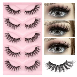 5 Pairs Fluffy Strip Natural Wispy Cat Eye Lashes Mink Fluffy Full Strip Lashes Fox False Eyelashes