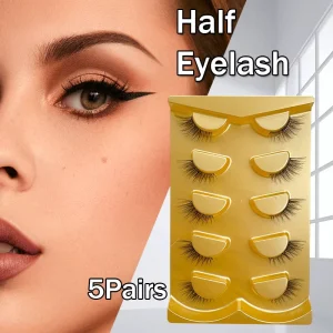 5 Pairs Fox Eye Half Strip False Eyelashes Slanted Wing Curly Lashes Soft Clear Invisible Band Reusable Eye Lashes
