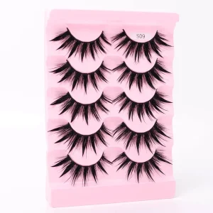 5 Pairs Full Strip 3D Lashes Shape Spike Wispy Lash Classic Long Manga False Eyelashes Extension Synthetic Hair Black Cotton