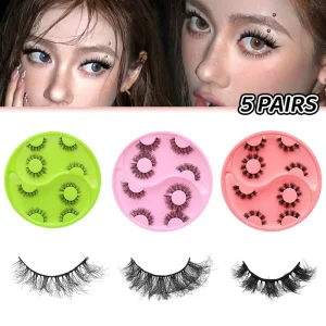 5 Pairs Full Strip Eyelashes Handmade Fluffy Faux Mink False Eyelashes Lashes Voluminous Lashes for Daily & Party Makeup