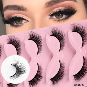 5 Pairs Half-Length Dense Curled Handmade Synthetic False Eyelashes, 0.07mm