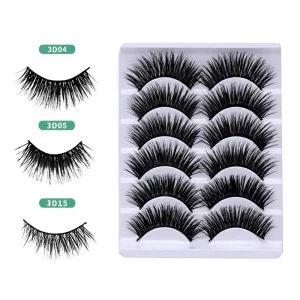 5 Pairs Handmade 3D Natural Cross Synthetic Hair False Eyelashes Crisscross Style 0.07MM Thickness Fiber Hard Stem 3 Second