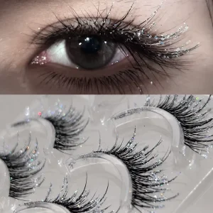 5 Pairs Handmade Plant Fiber Tiny Diamonds Complete Set Self Adhesive Reusable Cruelty Free Coloured False Eyelashes Fairy