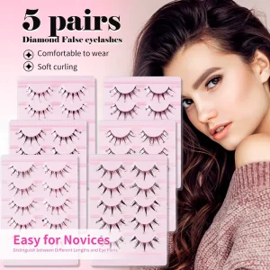 5 Pairs Handmade Synthetic Hair Crystal Diamond False Eyelashes Natural Curling Soft Fiber Reusable Cruelty Free Glow Dark
