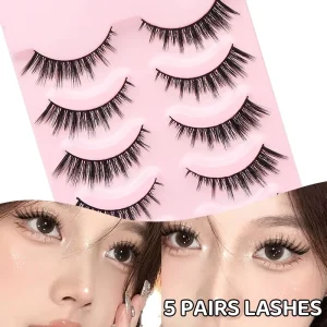 5 Pairs Manga Devil Lashes Faux Mink Eyelashes Spiky Faux Mink Strip Lashes Cotton Band Lifting False Eyelashes for Makeup