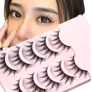 5 Pairs Manga Lashes Black Cotton Band Handmade Synthetic Hair 11mm 3D Natural Eyelashes Full Strip Eyelashes