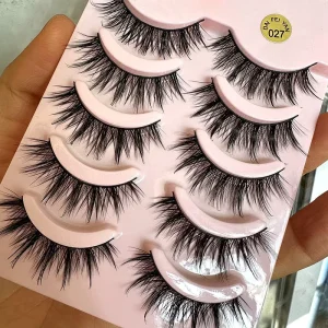 5 Pairs Manga Lashes Black Cotton Band Handmade Synthetic Hair 13mm Artificial Fiber Eyelashes Full Strip Eyelashes