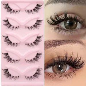 5 Pairs Mink Fluffy 3D Full Strip Lashes Natural Transparent Band False Eyelashes
