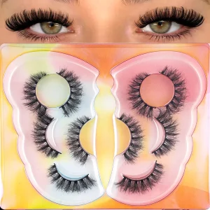 5 Pairs Mixed Style Fluffy Faux Mink Lashes Set Butterfly Iridescent Packaging False Eyelashes for Daily & Party Makeup MT06