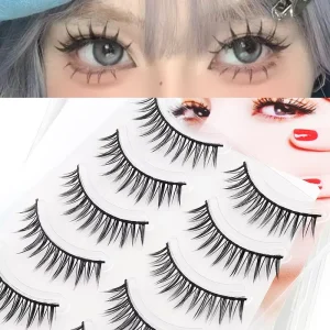 5 Pairs Natural Eyelash Fake Lashes Hand made Lash Anime Lashes Clear Band Reusable False Lash Full Strip Eyelashes