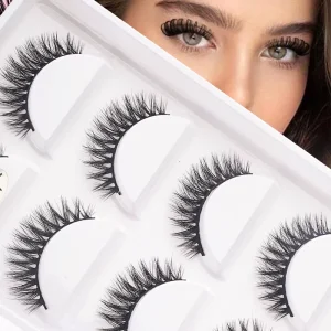 5 Pairs Natural Faux Mink Segmented Defined False Eyelashes Soft Lightweight Natural Black Band Lashes for Daily Makeup 3D S01