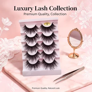 5 Pairs Natural Full Strip Eyelashes 3D Faux Mink False Lashes Messy Fluffy Bulk Lashes
