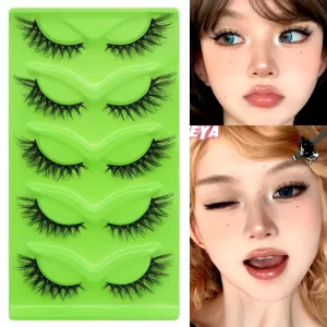 5 Pairs Natural Lashes Wispy Cat Eye Full Strip False Eyelashes Light Volumized Faux Mink Lash Strips for Daily Makeup