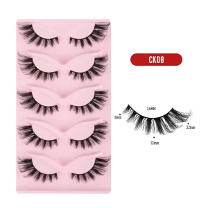 5 Pairs Natural Thick 3D Fluffy Full Strip False Eyelashes Synthetic Fiber Cat’s Eye Lashes Cruelty free