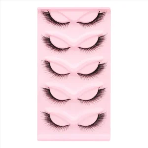 5 Pairs Natural Warping Deep Black Density Mysterious Cat Sleek Eye Lifting Effect Faux Mink Strip Eyelashes