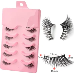 5 Pairs Pink and Clear Package Faux Mink Strip Eyelashes Natural Soft With Pink Box
